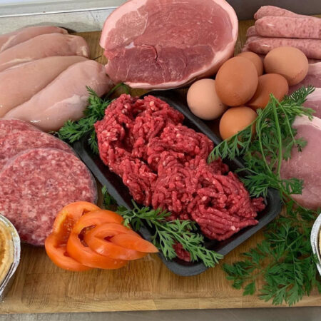 A selection of fresh meat and eggs from our butchers
